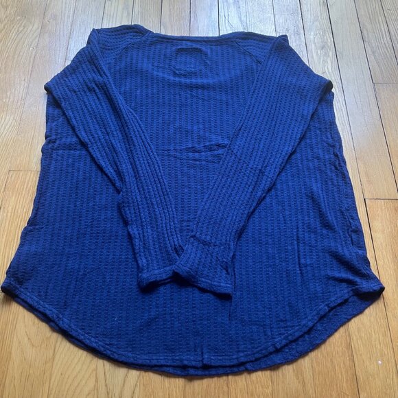 Chaser Size M Royal Blue Textured Waffle Knit Long Sleeve Scoop Neck Thermal Top - Picture 9 of 10